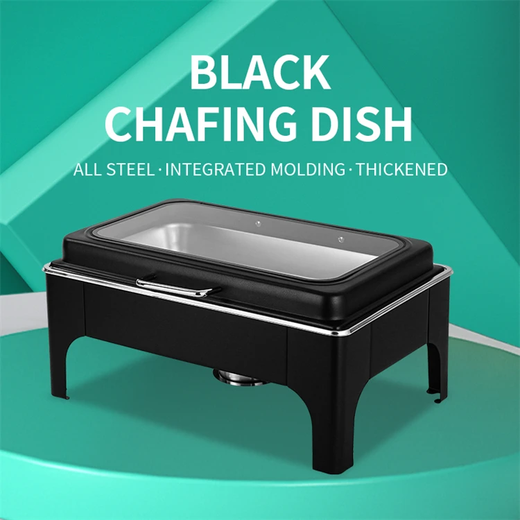 Luxury black chaffing dish buffet set chefing food warmer marmite chauffante cheffing stainless steel chafing dish for catering