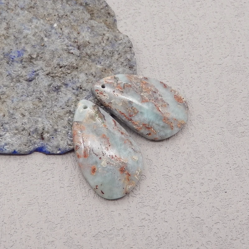 Handmade Jewelry Natural Stone Larimar Earring Bead Accessories For Women 38x24x4mm 12g
