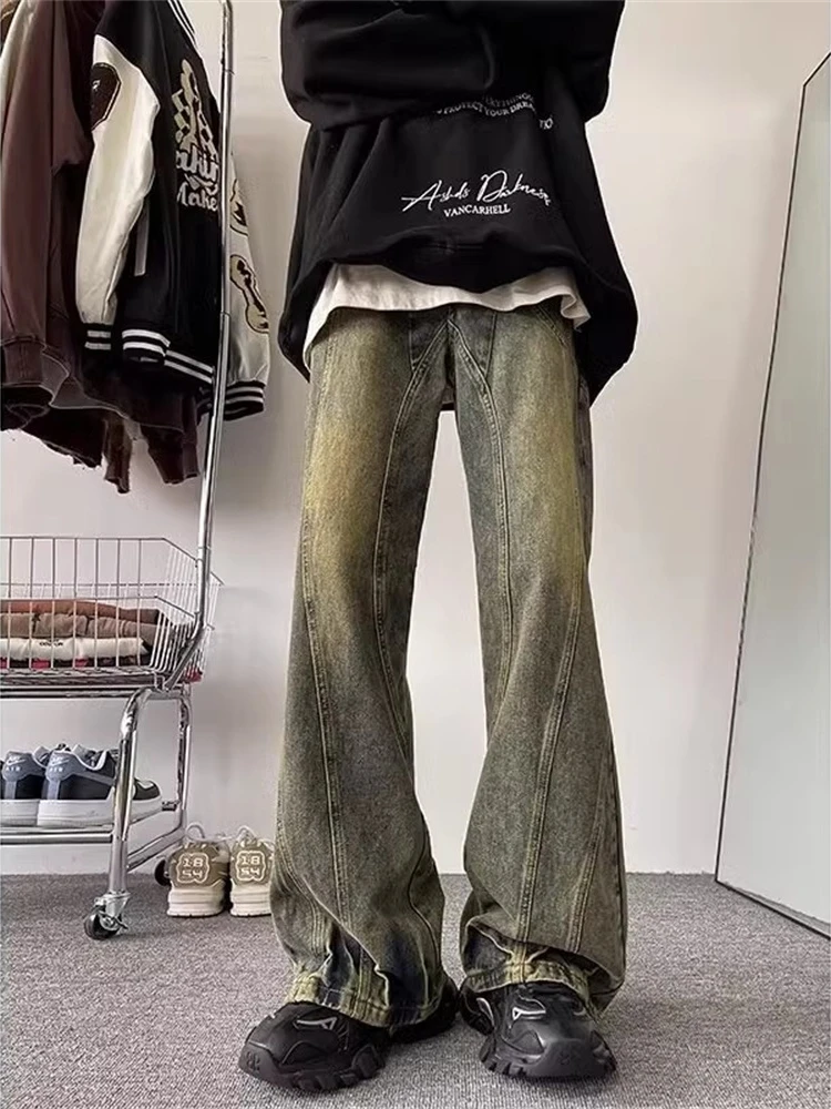 

American High Street Men's Spring Autumn Bell Bot Jeans Workwear Hip Hop Pants Cool And Haome Straight Leg Jeans