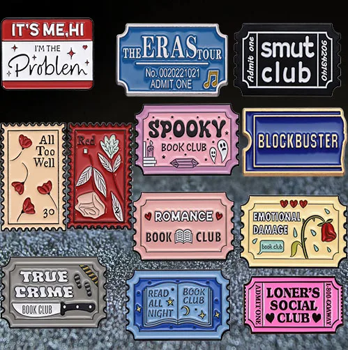 

Creative Ticket Enamel Brooch Stamp Social Book Club Magic Shop Lonely Plane Metal Badge Punk Lapel Pins Jewellery