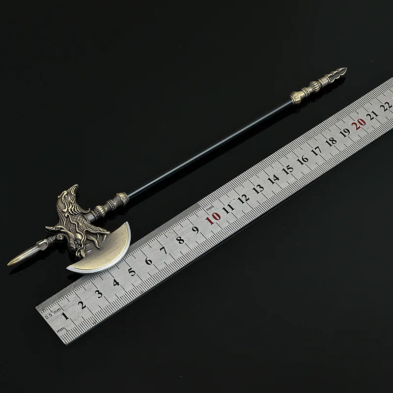 Modelos de armas frias chinesas de 22cm/8,66 polegadas, machado de dragão crestado, periféricos de jogo, machos de brinquedo, artesanato de metal, ornamento de mesa, presentes para meninos