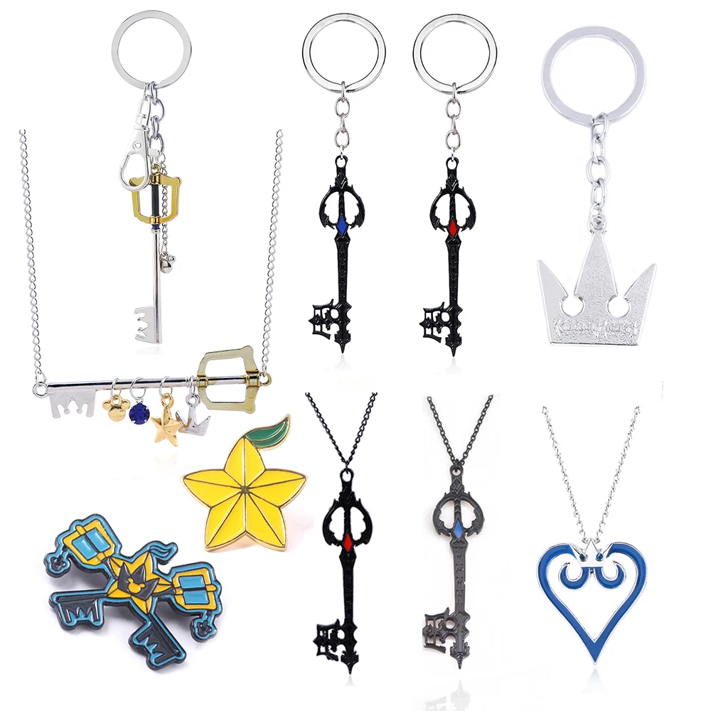 20Pcs/Lot Kingdom Hearts Sora Key Keyblade Keychain Crown Hraet Metal Pendant Keyring For Men Car Key Holder Game Wholesale