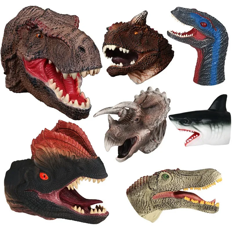 Marionnette à main en vinyle souple, tête d'animal en caoutchouc, gants, modèle cadeau de dinosaure, jouets pour Halloween