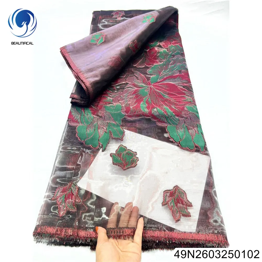 

Ткань с цветочным узором 2026 года, высококачественный нигерийский африканский жаккард, комфортный кружевной шифон, французская свадебная ткань 49N26032501