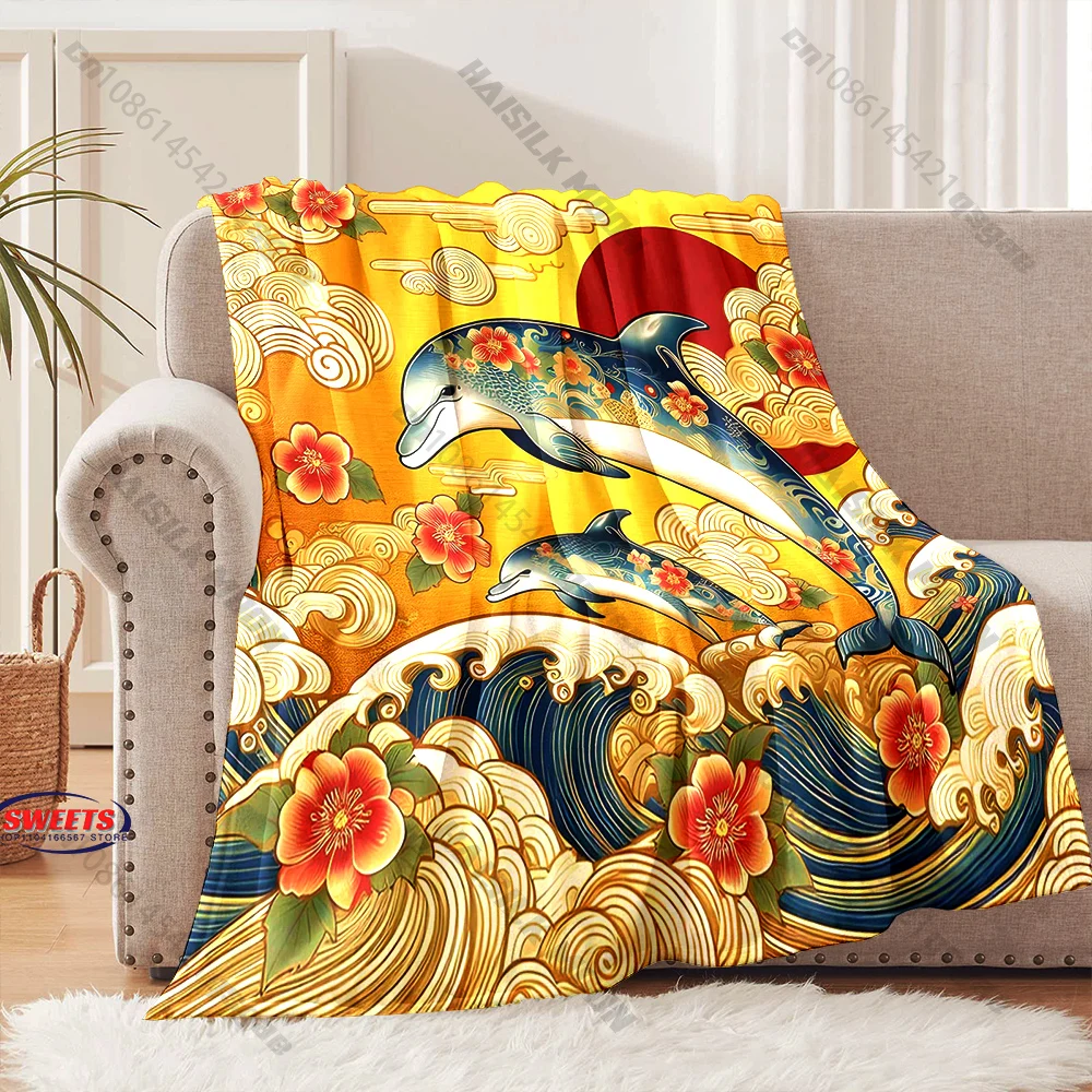

Dolphin-Themed Cozy Blanket Multiple sizes kid's and adults' bedroom living room sofa decor blanket, Exquisite gift