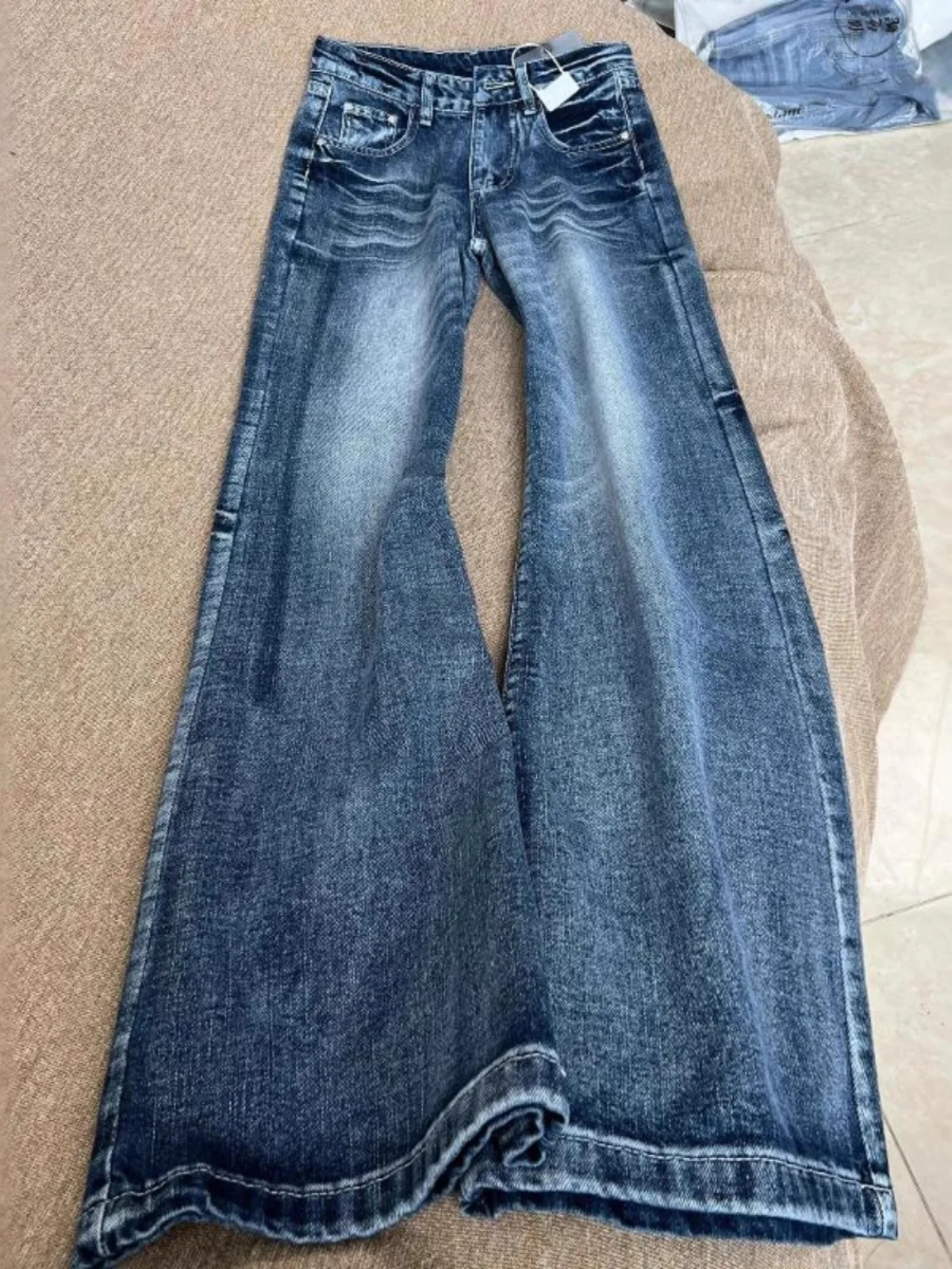 

Retro Blue American High Street Micro Flared Denim Jeans Women's High Waist Slimming Drapey Floor-Length Pants