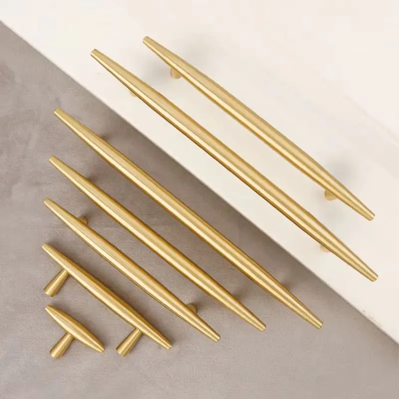 High Quality 4PCS Solid Pure Brass T-Bar Furniture Handles Drawer Pulls Cupboard Wardrobe Kitchen Dresser TV Cabinet Pulls Knobs