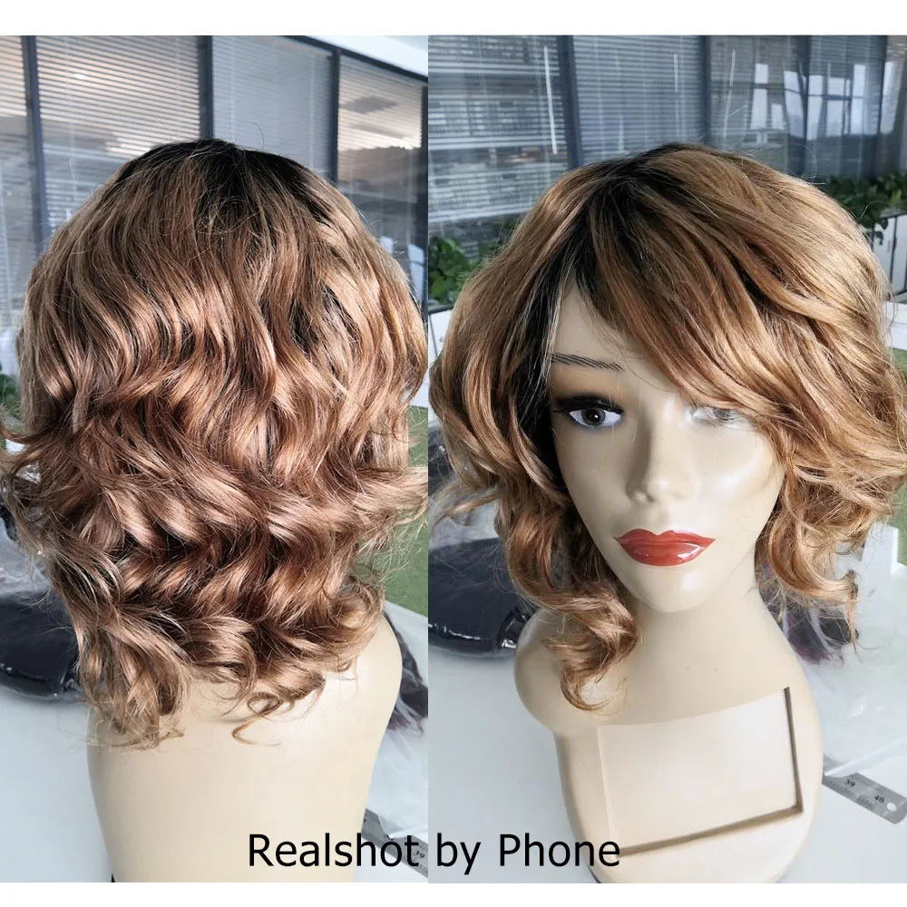 Loose Wave Remy Human Hair Wigs Machine Made Wig Romance Curl Black Ombre Blonde Burgundy Body Wave Short Hair Style MogulHair