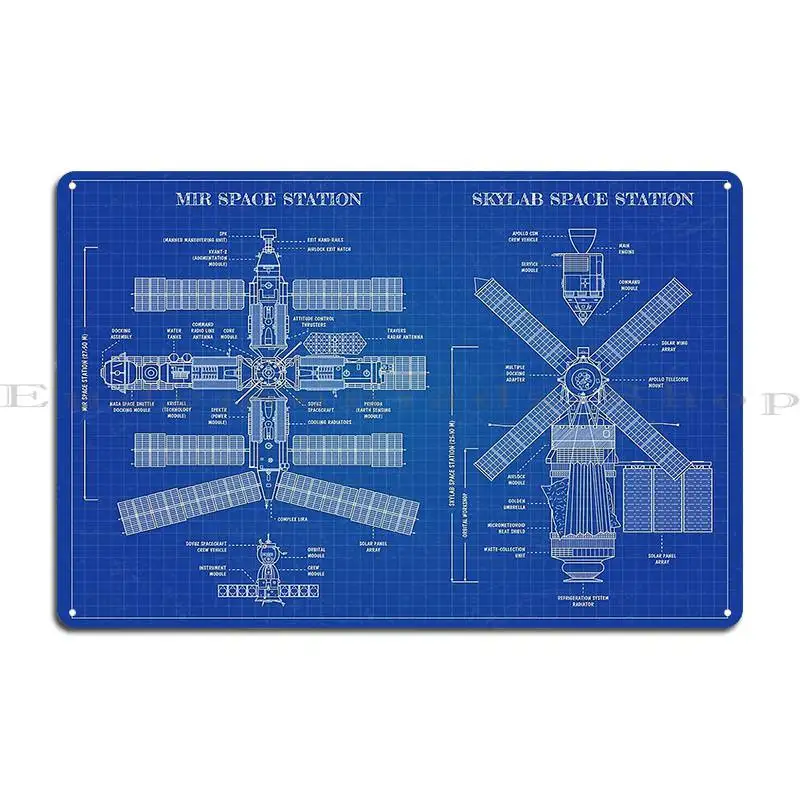 Mir And Skylab Space Stations Blueprint Metal Plaque Wall Cave Wall Mural Wall Cave Decoration Designer Tin Sign Poster