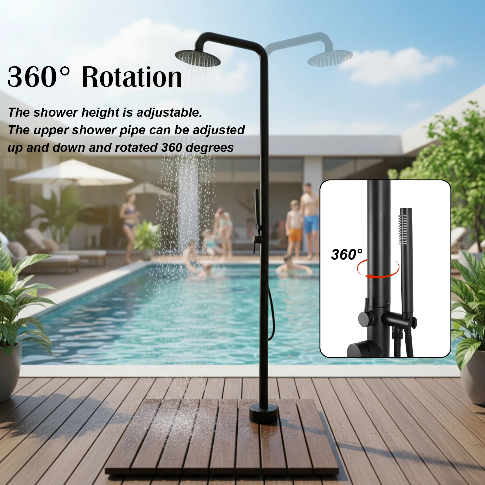 

2-Function Freestanding Outdoor Shower Floor Mounted Outdoor Shower Fixture with Handheld Sprayer for Yard Beach Poolside Garden