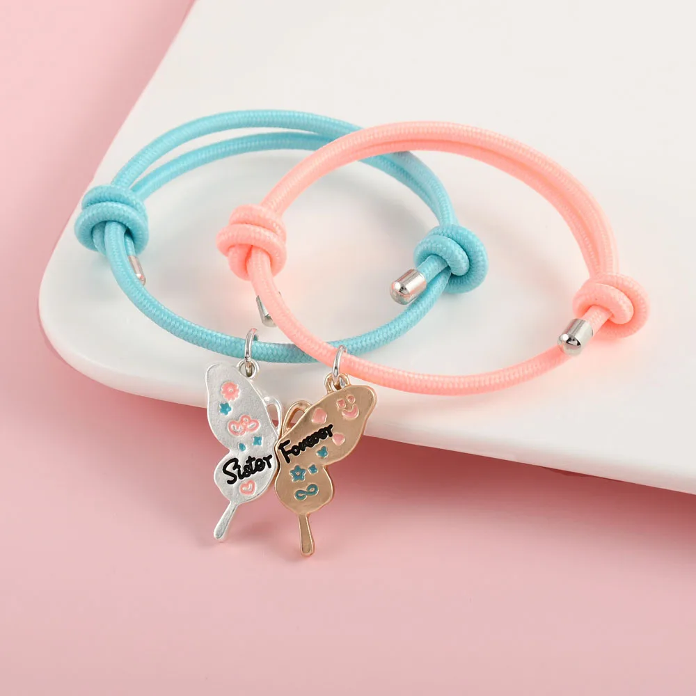 Winoneday 2Pcs/set Cute Insect Butterfly Shape Letter Stitching Best Friend Bracelet BFF Friendship Jewelry Gifts for Girls