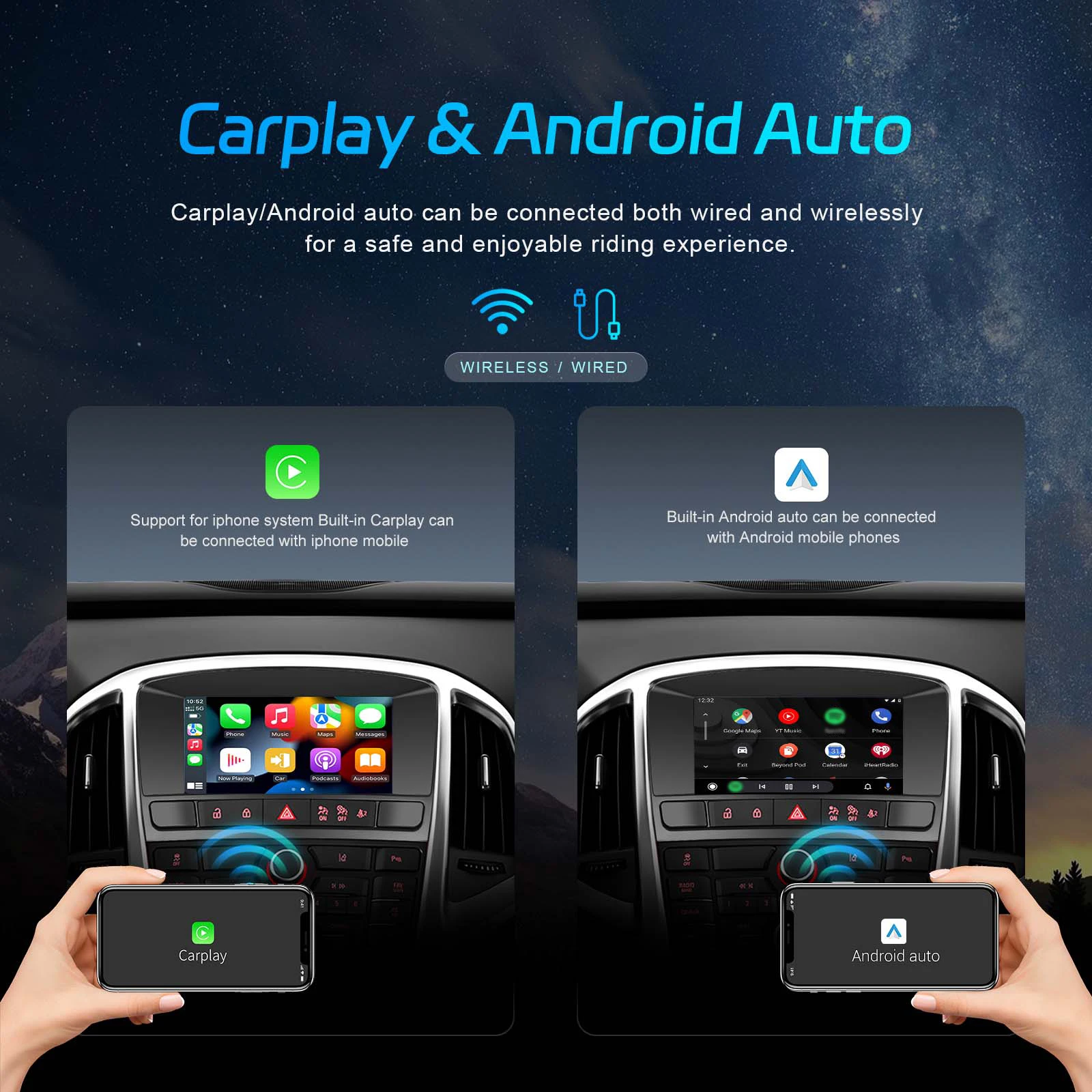 Podofo 2 Din 7" 6+128G Android Autoradio für Buick Excelle 2010-2014/Opel Astra J 2011-2012 Smart Car Systems GPS-Navigation WiFi CarPlay Android Auto Auto-Video-Multimedia-Player BT FM Auto-Player