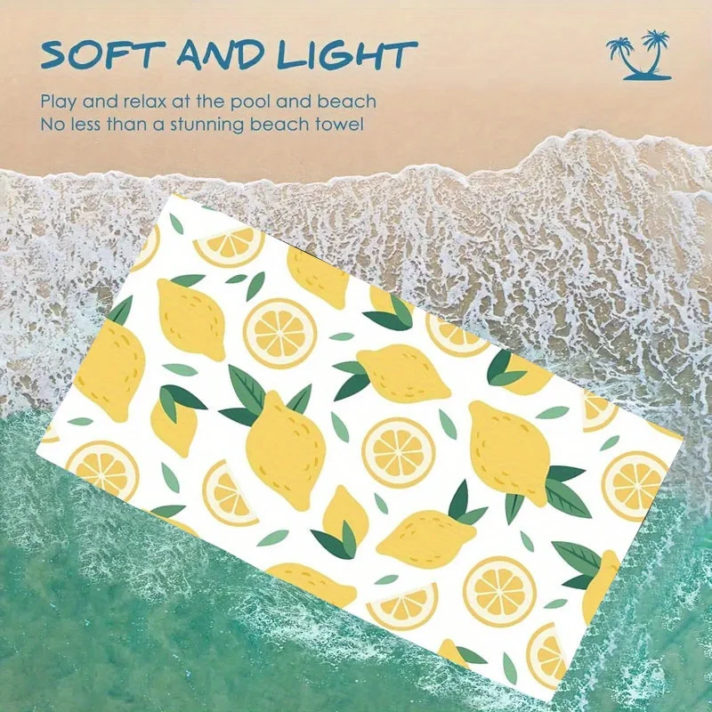 1pc Microfiber Lemon Pattern Beach Towel - Polyester Fabric, Machine Washable, Suitable for Travel, Swimming, Pool Towel