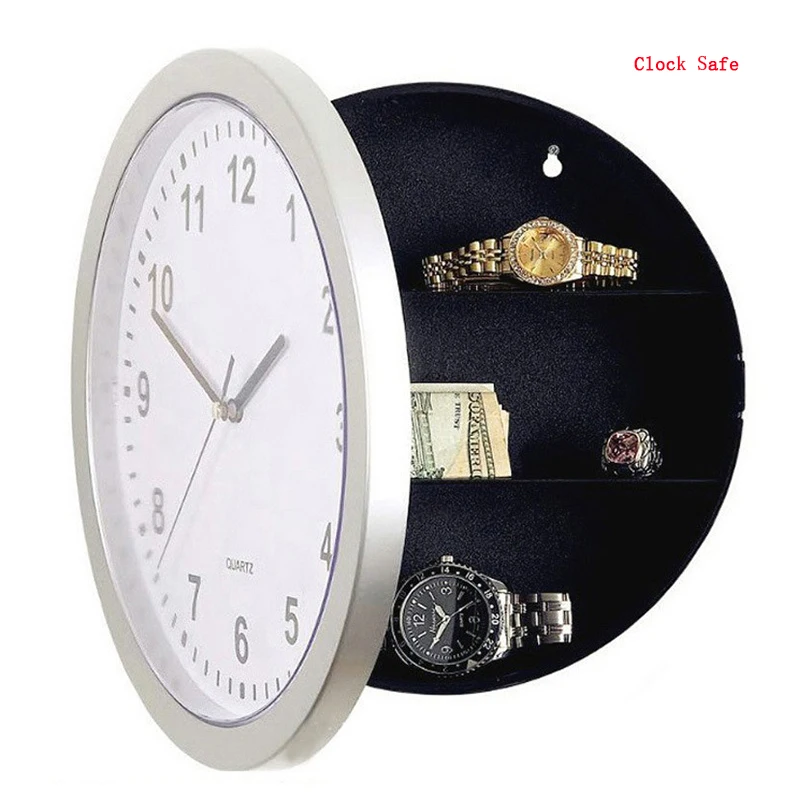 Coffre-fort avec horloge murale, boîte de rangement discrète pour l'argent liquide, bijoux, style horloge de sécurité, boîte de rangement antivol pour objets de valeur