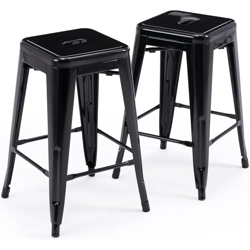 Bar Stools Black Backless Metal Barstools Indoor-Outdoor Counter Height Stools with Square Seat