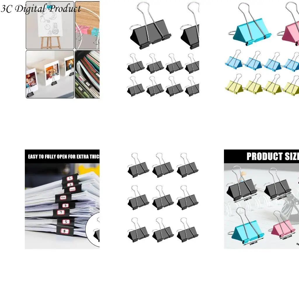 12 PCS Clips Clips Foldback Clips 25mm/32mm/41mm/51mm Povidback Clamps Money Paper Clamps Paper Clips for School Q84A
