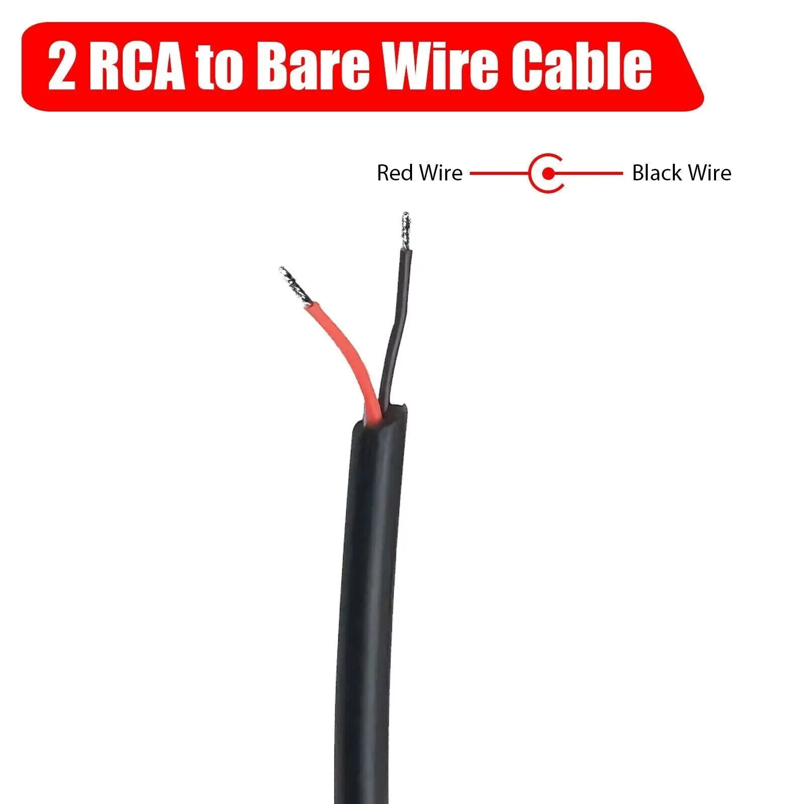 2-Pack 10ft RCA Male Plug To Bare Wire Audio Speaker Cable – 24AWG Pure Copper Repair Cord for HDTV, Subwoofer, Stereo Receiver, Amplifier & Home Theater Systems, PVC Flexible Replacement Wire view 8