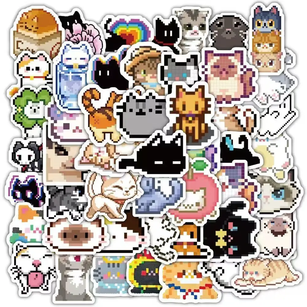 100 pcs cute pixel kitten stickers children decorate the surrounding books, mobile phone handbooks waterproof stickers Kawaii