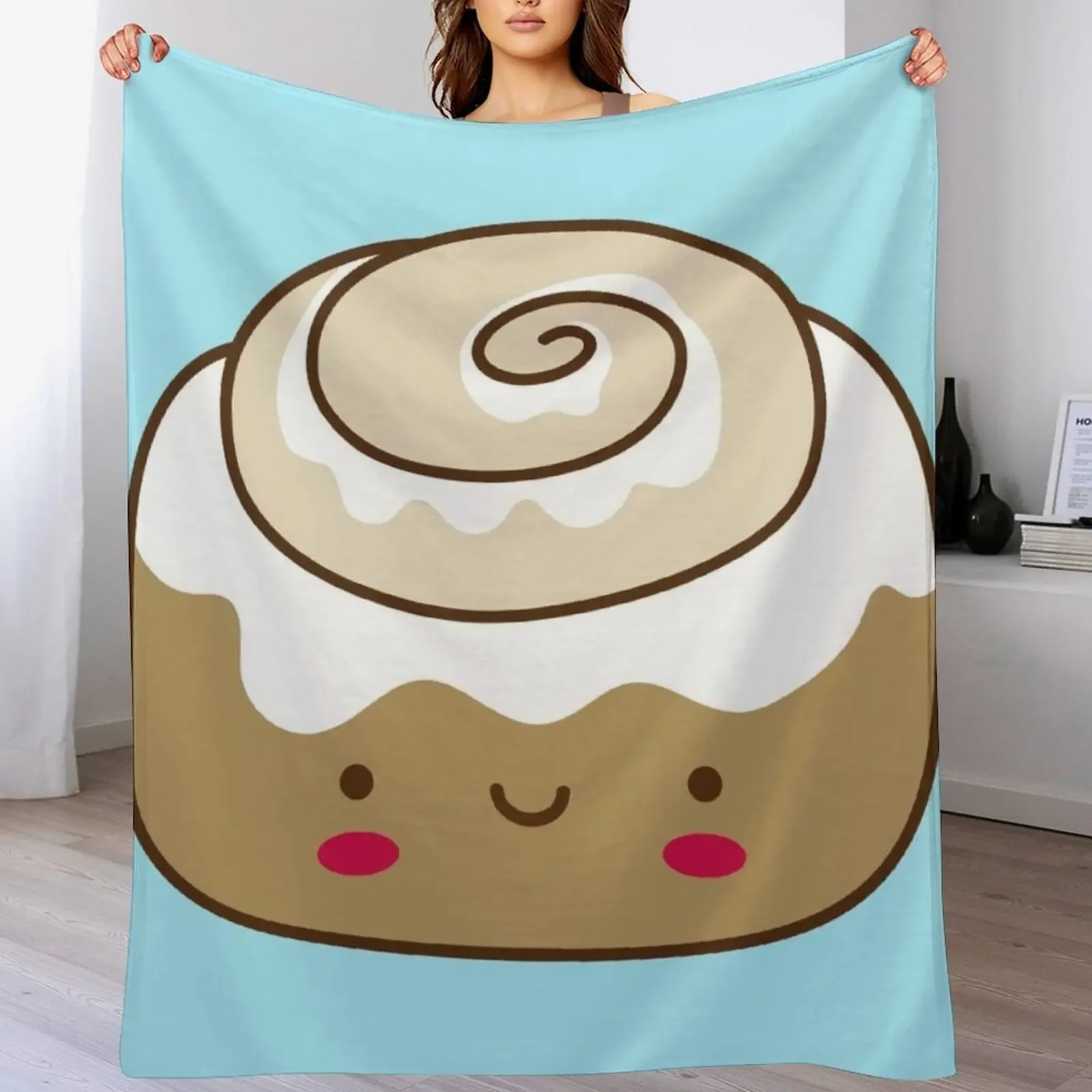 Cute Kawaii Cinnamon Bun Throw Blanket Soft Home Decor Blanket for Couch Bedroom
