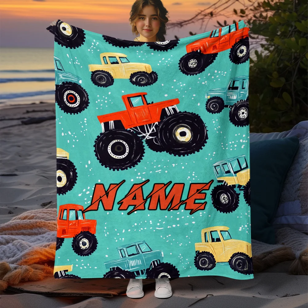 Couverture en flanelle sur le thème de la voiture jouet avec nom personnalisé, adaptée au canapé, au lit, aux anniversaires, aux enfants, aux amis, aux cadeaux