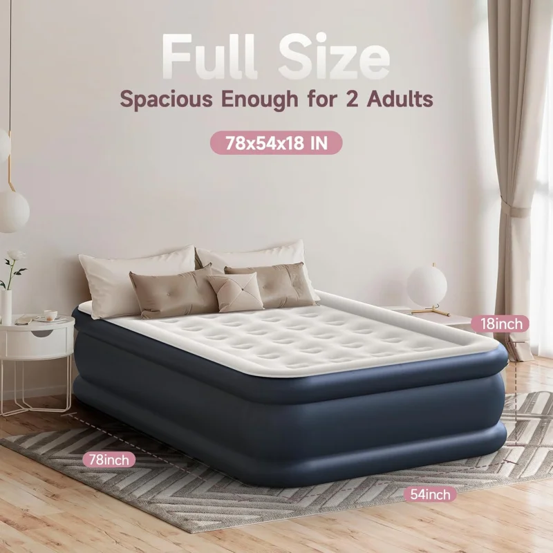 

18 Inch Full Size Air Mattress with Built in Pump Self Inflatable Thick Comfort Bed 600lb Capacity for Home Camping