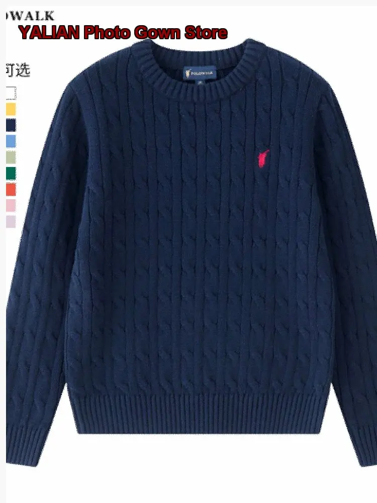 Polowalk Boys Girls Cable Knit Pullover Sweater Fall 2025 Pure Cotton Polo Collar Knit Top Kids