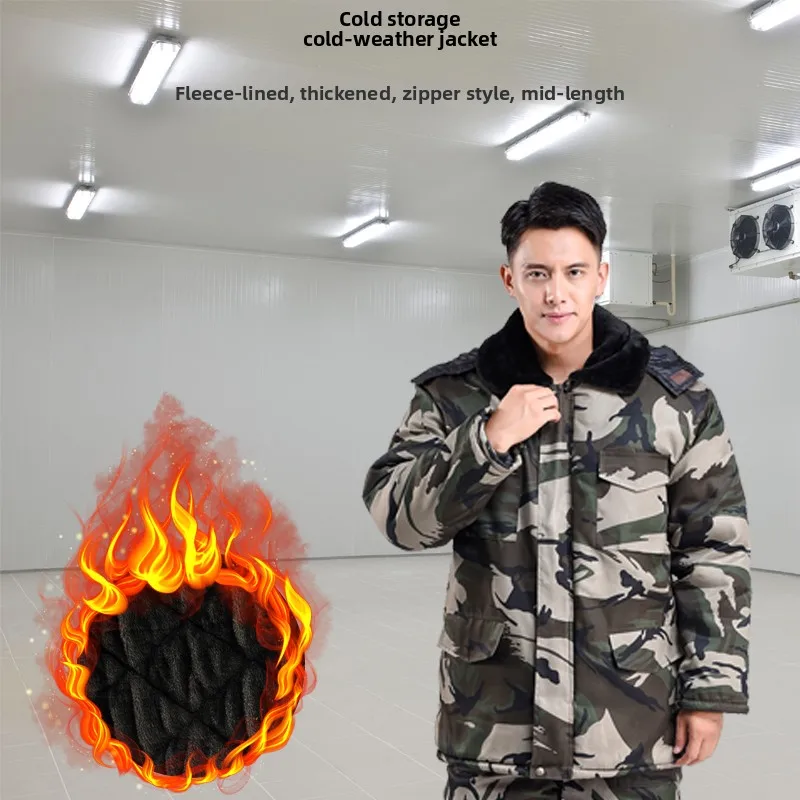 

Thiened Camouflage Workwear Cotton Jaet Men's Winter Warm Work Clothes Fce Lined Labor Protection Long Coat for Cold S...