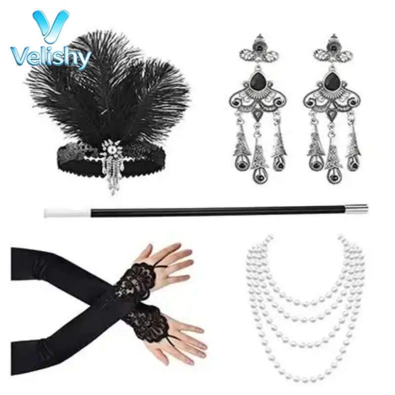 

Women 1920s Flapper Feather Headband Pink Nude Headpiece Gatsby Charleston Halloween Cosplay Costume Party Accessories