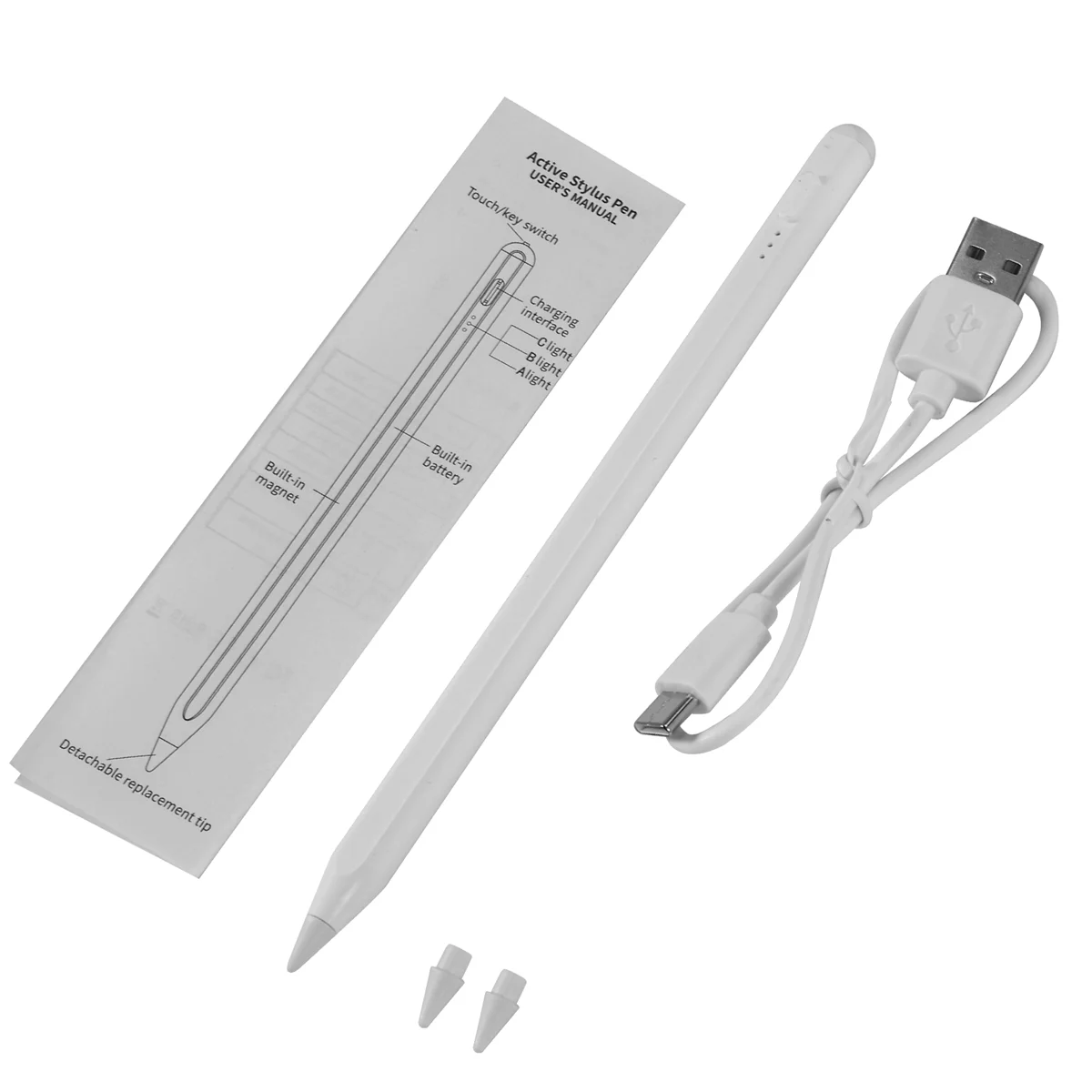 

for 2 Contact Pen Stylus for Pro 11 12.9 9.7 Air 3 Mini 5 Active Pencil No Delay Drawing Pen (White)