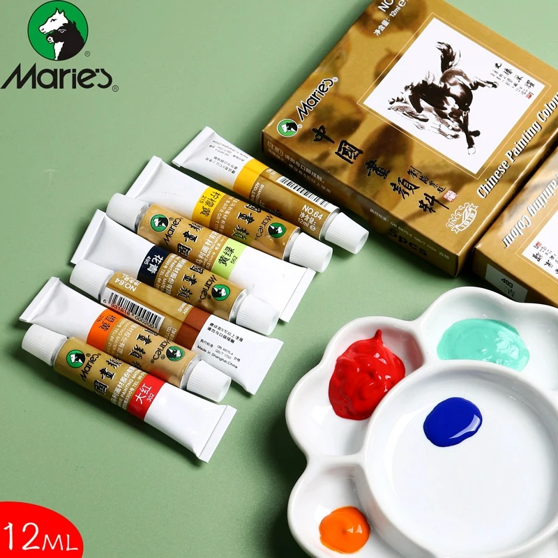 Marie\'s-Ensemble de peinture d\'interconnexion de pigments chinois, dessin de paysage, fournitures d\'art pour artistes et étudiants, 12ml, 5 pièces