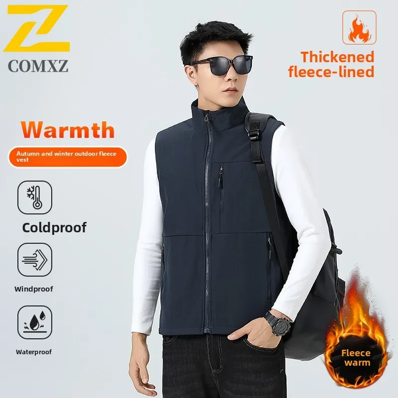 COMXZ Premium Softshell Vest 2025 Outdoor Sports Fleece Thermal Windproof Gilet Fashionable Thickened Techwear Sleeveless Jacket