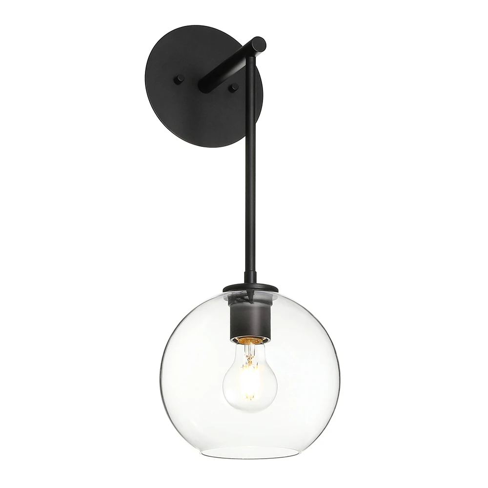 

Indoor Wall Hanging Black Iron Globe Luxury Wall Sconce Bedroom Glass Wall Lamp for Home Hotel Bathroom Bedside