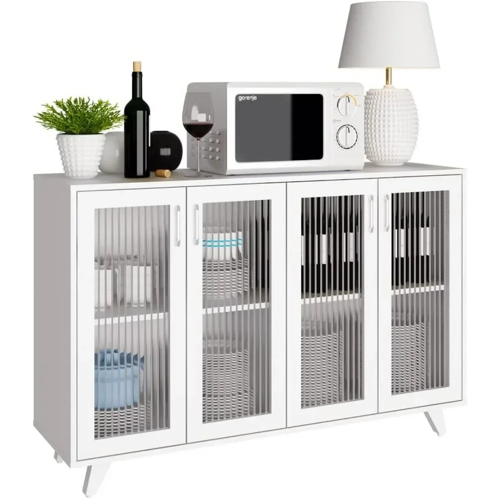 Kitchen Buffet Server Table Accent Sideboard Cupboard Server Buffet Console Table with Doors Cabinet (49inch, white)