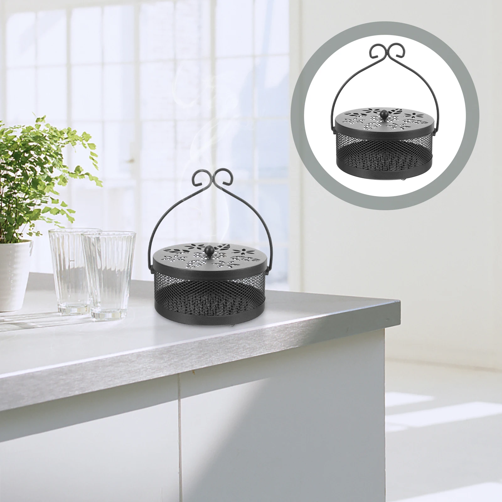

Coil Burner Holder with Lid Wear-Resistant Mosquito Incense Box Non-Slip Handle Household Portable Censer for Home