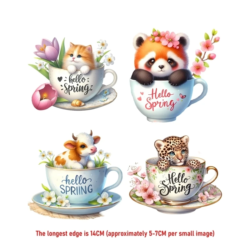 14 سنتيمتر الاطفال لطيف فنجان الشاي الحيوان الحديد على نقل الحرارة ملصق للملابس Pinted الفينيل الحرارية يزين قابل للغسل تي شيرت مائي