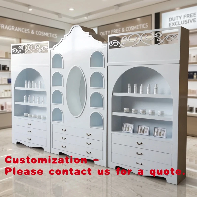 custom.European Style Hollow Pattern Eco-Friendly LED Cabinet Skincare Cosmetics Storage Display Beauty Salon Retail Shop