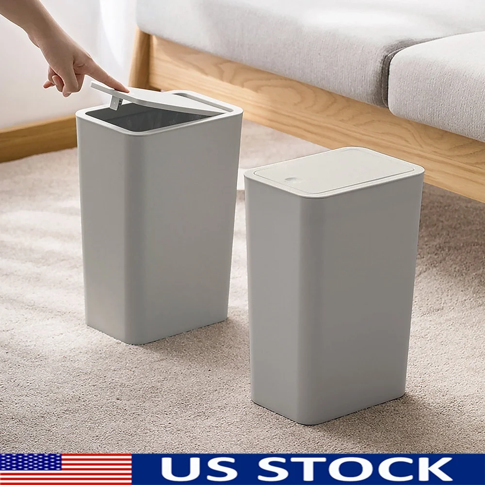 

Современный пластиковый мусорный бак из 2 упаковок с мягкой крышкой, мусорная корзина на 2,6 галлона для ванной комнаты, для использования в помещении и на открытом воздухе, серый цвет
