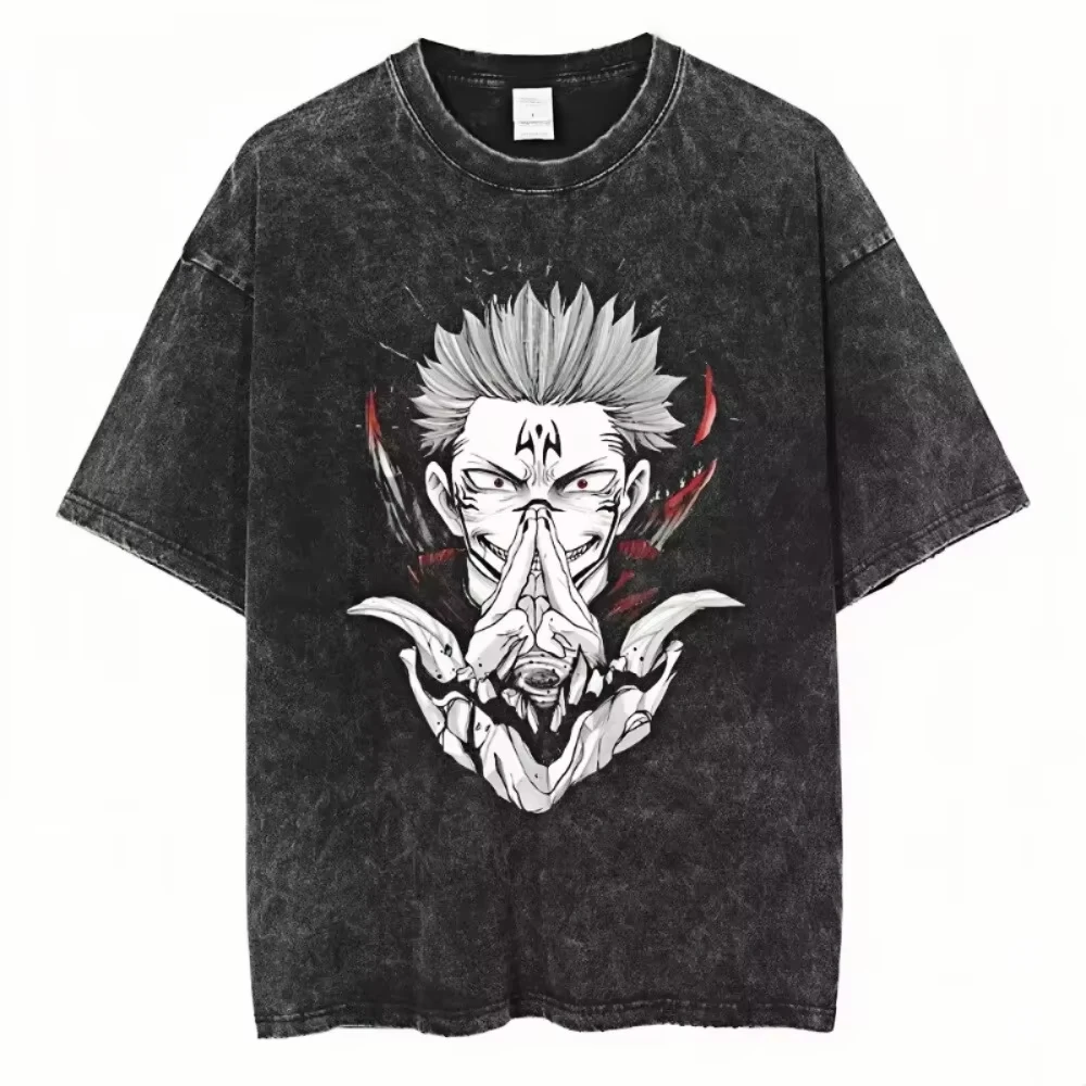 

2026 Jujutsu Kaisen Gojo Satoru T-Shirts Acid wash Cotton Punk Shirts for Men and Women Ryomen Sukuna Retro Men's Tops