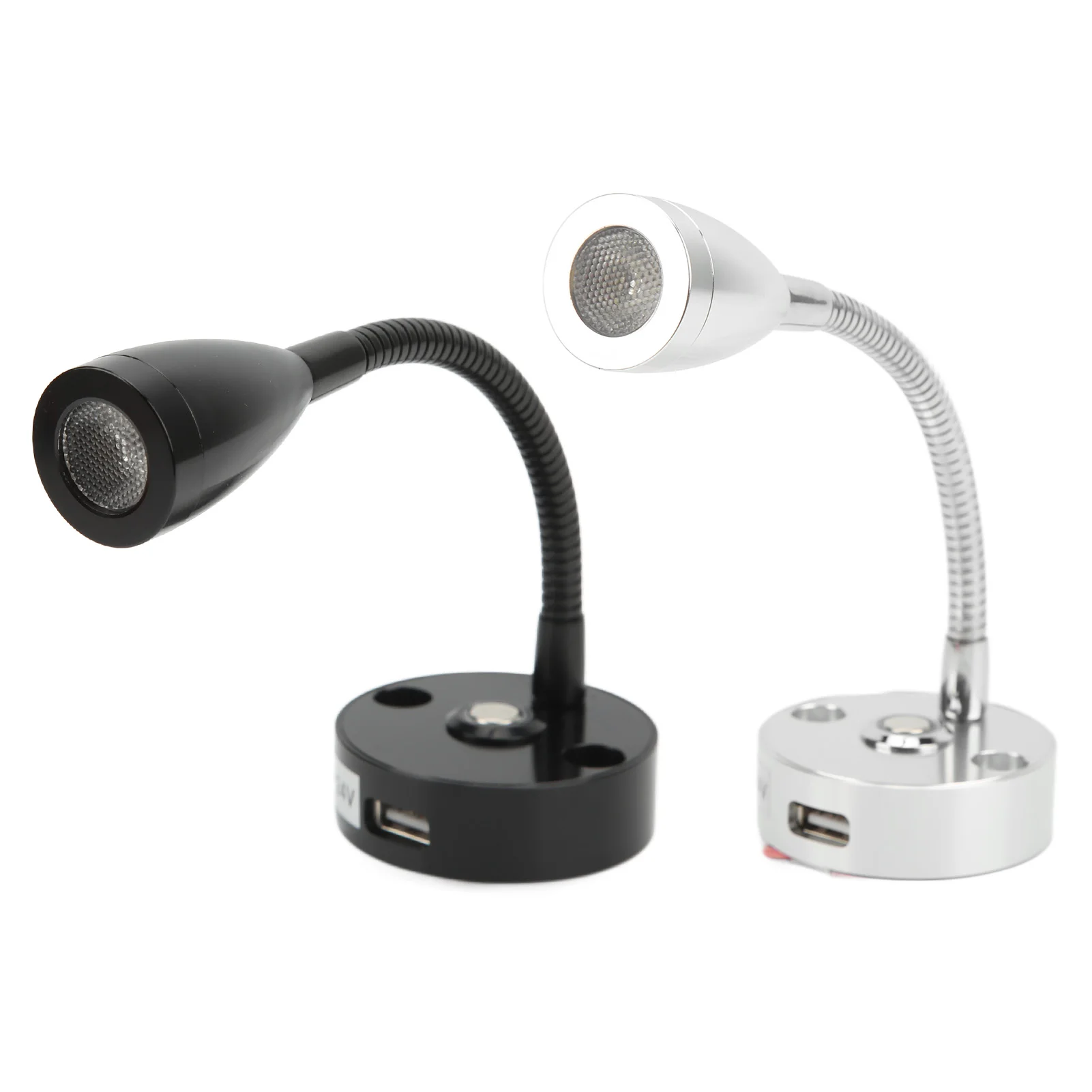 

LED Bedside Reading Light RV Reading Light Flexible Neck 3 Color Light 12‑24V 3W USB Rechargable for Yachts Boats