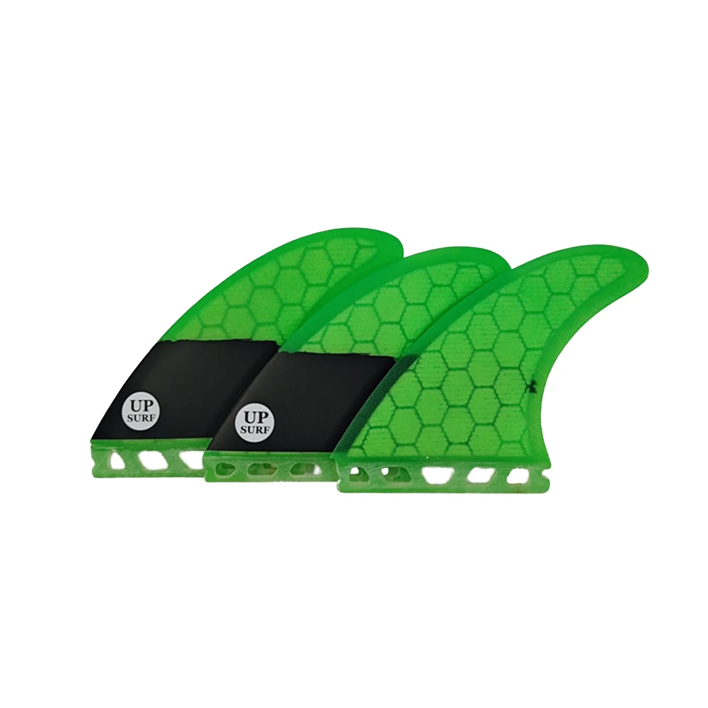 

UPSURF Single Tabs AM2 Fin Green Color SUP Board 3 pcs/set Honeycomb Quilhas Surf Fin for Surfing