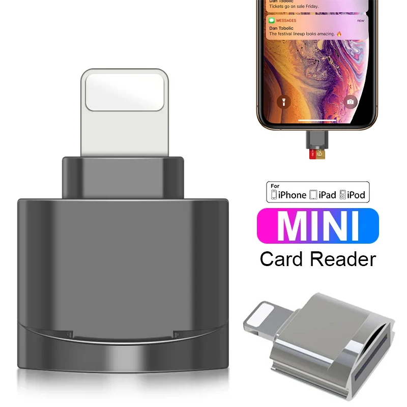 Mini Card Reader Lightning Adapter For Memory Card / Micro Mini SD Card Adapter TF Card Reader Lightning 8 pin For iPhone ios 13