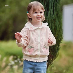 Dave Bella Children Girl's 2024 Spring New Fashion Casual Classy Sweet Cardigan Knit Sweater Coat Plaid Outdoor Party DB1248620