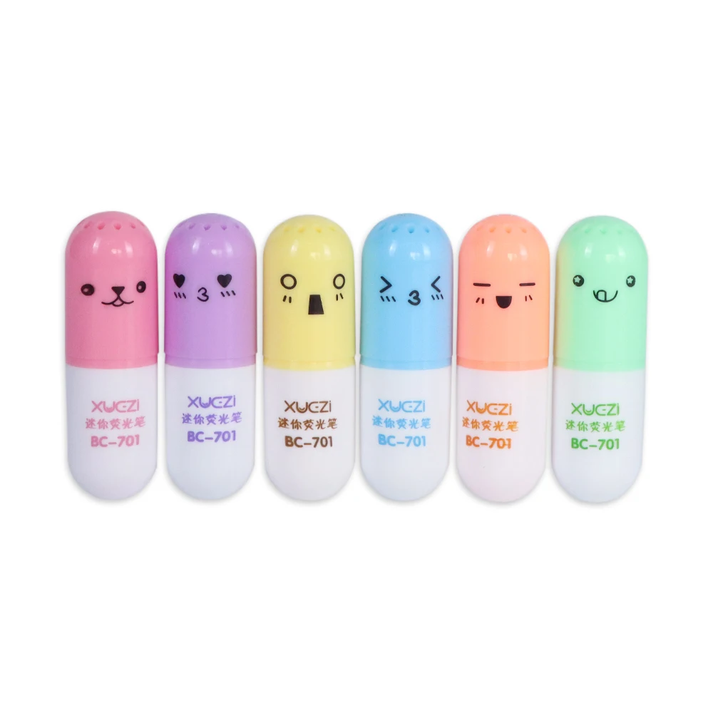 Hot Sale 6 Pcs/lot Capsules Highlighter Vitamin Pill Highlight Marker Color Pens Stationery Office School Supplies