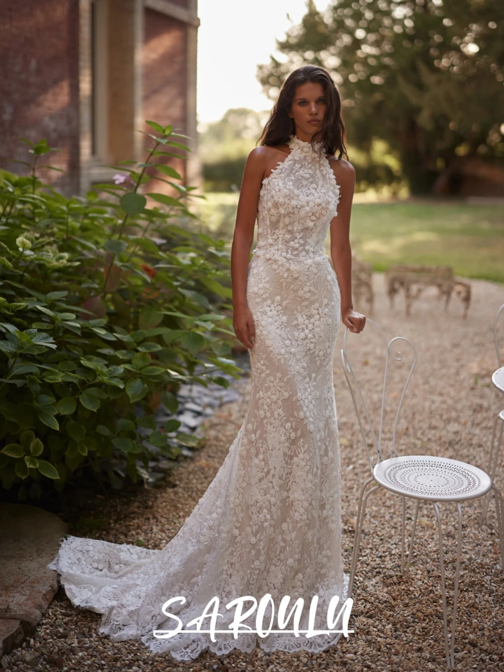 

Sexy Backless Mermaid Wedding Dress, Floral Appliques Romantic Bridal Gown, Delicate Modern Beaded Halter Bride Wear, Customized