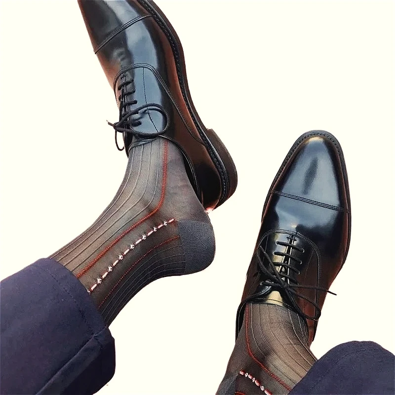 Chaussettes Jacquard pour hommes, chaussettes habillées d'affaires rayées à la mode pour hommes, bas formel transparent transparent, doux, Clubwear, chaussettes pour hommes