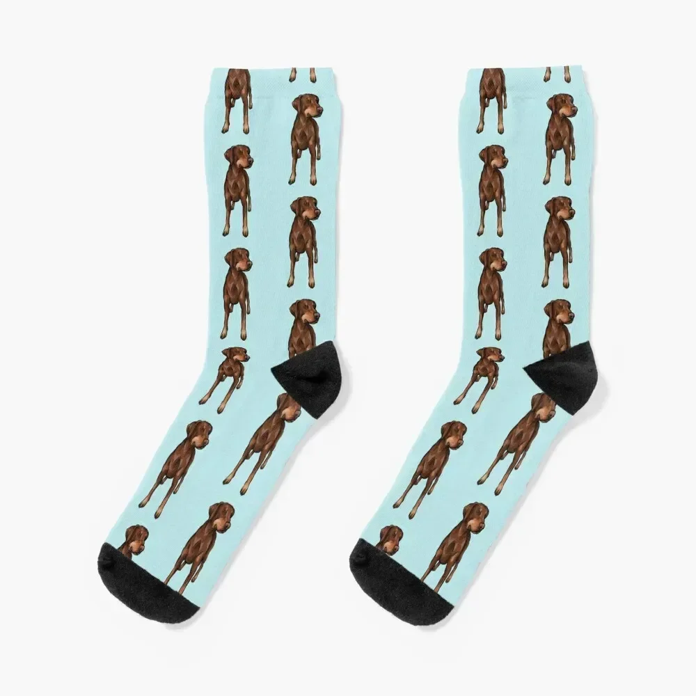 Chocolate | Red Doberman | Natural Ear | Cute Cartoon Dog Art Socks sports and leisure Climbing Socks For Man Women's