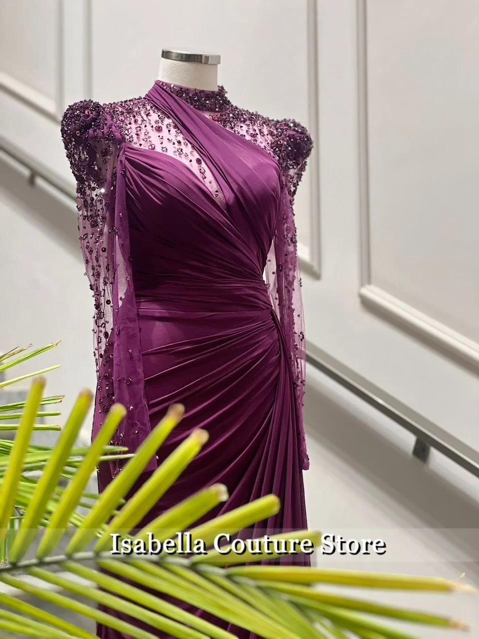 New Customized Purple Beading Luxury Women Evening Dresses 2026 Dubai Long Sleeves Party Gown Floor-Length Prom Dress Vestidos