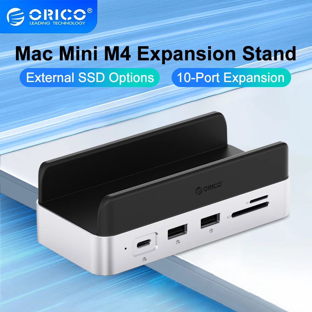 ORICO USB Adapter MiniDock Storage Expansion Dock for Mac Mini M4&M4 Pro Stand USB3.2 Type C Dock with 512G 1T 2T 4T M.2 SSD