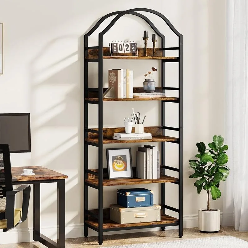 

Tribesigns 5-Tier Bookshelf, 73" Tall Arched Bookcase, Industrial Wood Storage Rack Open Shelves, Modern Standing Bookshelves Me