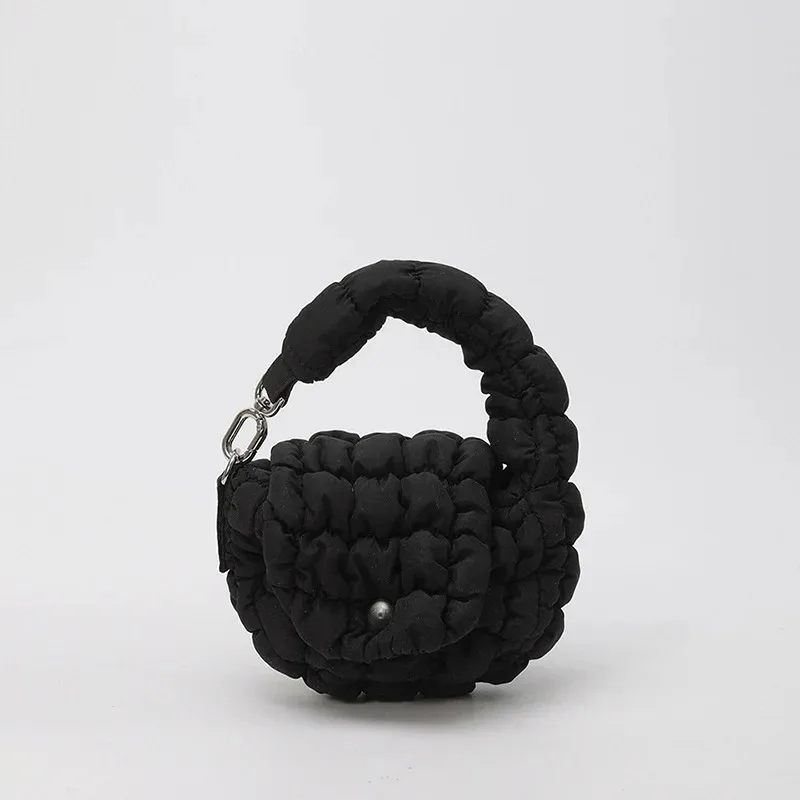 

Mini Bag Edgy Black Mini Cloud Waist Pack Lightweight Solid Secure Button Closure with Decorative Coin Purse and Headphone Bag
